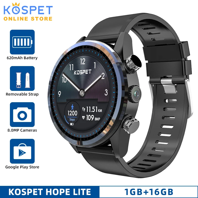 Смарт часы KOSPET Hope Lite 1 ГБ 16 Android IP67 водонепроницаемые 620 мАч 39 &quot камера 4G GPS телефон