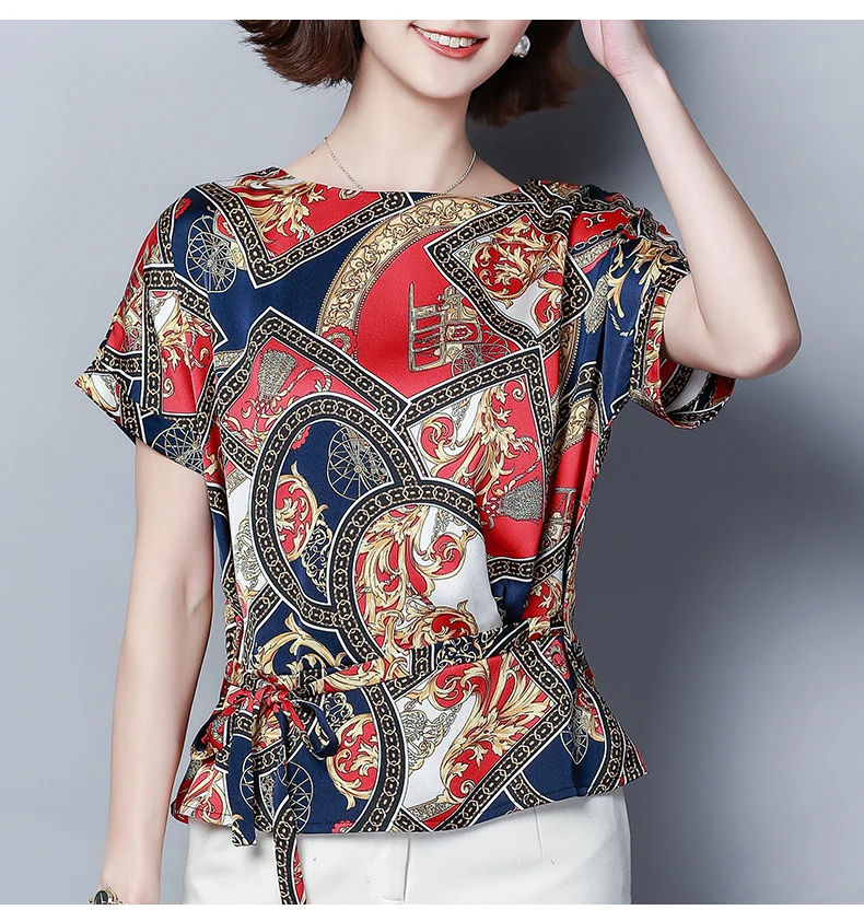 женские топы Модные шифоновые рубашки с принтом Большие размеры 2019 летние новые