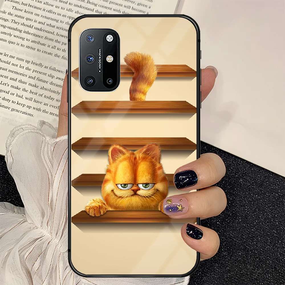 

Garfield Cartoon Cat Phone Tempered Glass Case Cover For Oneplus 5 6 7 8 9 Nord T Pro Painting Hot Waterproof