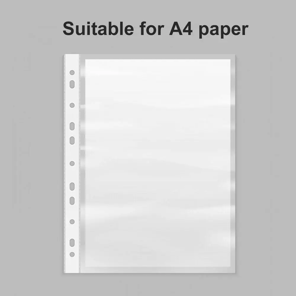 

100pcs Clear Sheet Protectors 11 Hole Lightweight Binder Sleeves Design Plastic Page Protectors A4 Paper Document Organizer