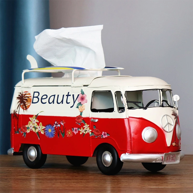 

Q9QA Retro Car Tissue Box Flower Bus Model Figurines Napkin Paper Organizer Holder