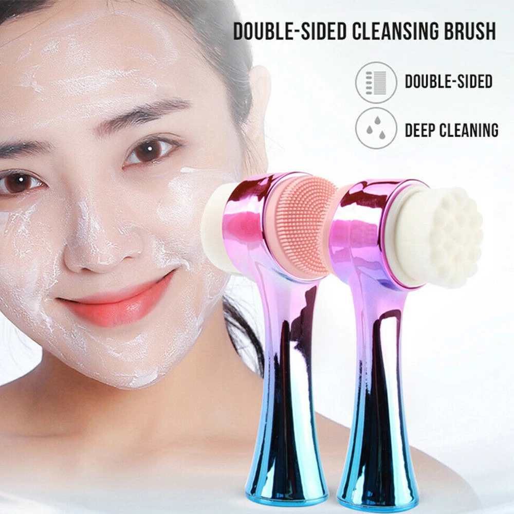 

2 in 1 Double-sided Silicone Skin Care Tool Facial Cleanser Brush Face Cleaning Vibration Facial Massage Spin Facial Brush