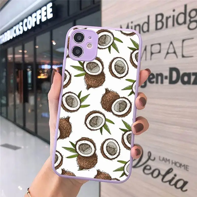 

Coconut on the beach Phone Cases Matte transparent For Purple iPhone 12 Mini 11 Pro XR XS Max 7 8 Plus X Back Cover
