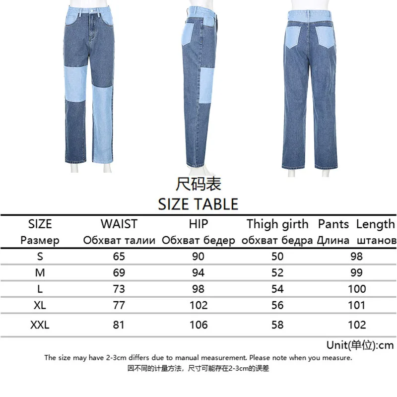 Y2k Patchwork Straight Jeans Women Baggy Denim Pants Blue Jeans Woman High Waist Clothes Wide Leg Vintage Quality Streetwear