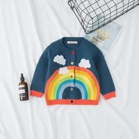 spring autumn baby kids jacket childrens wear knitted sweater bump color neck long sleeve rainbow cardigan sweater of the girls