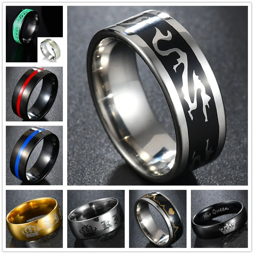 Мужские кольца с драконом из нержавеющей стали Синие красные изображением ее