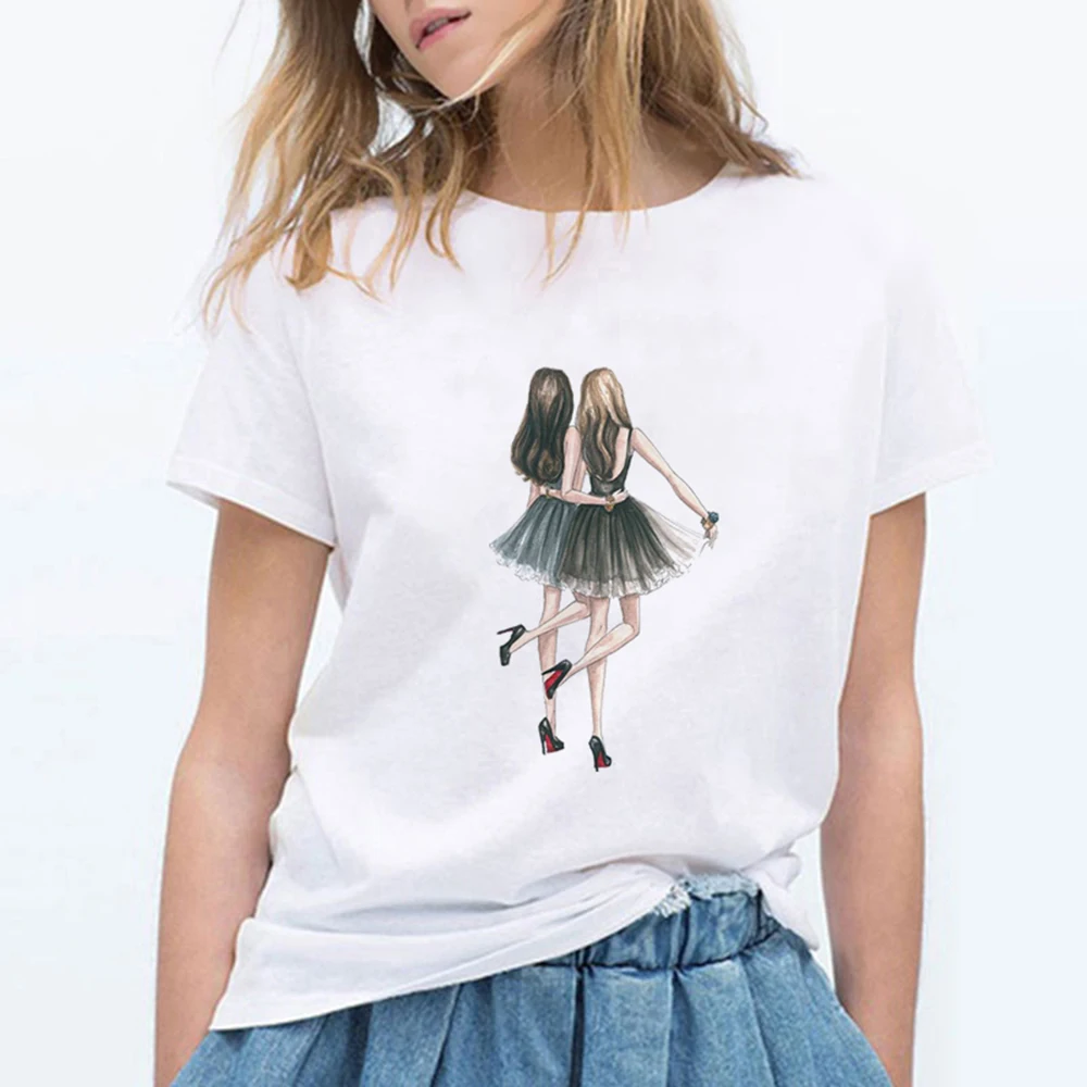 

LIFE IS BEST WITH FRIENDS Female T-shirt Women Print White KawaiI Harajuku Friendship Tshirt Streetwear Vogue T Shirt Plus Size