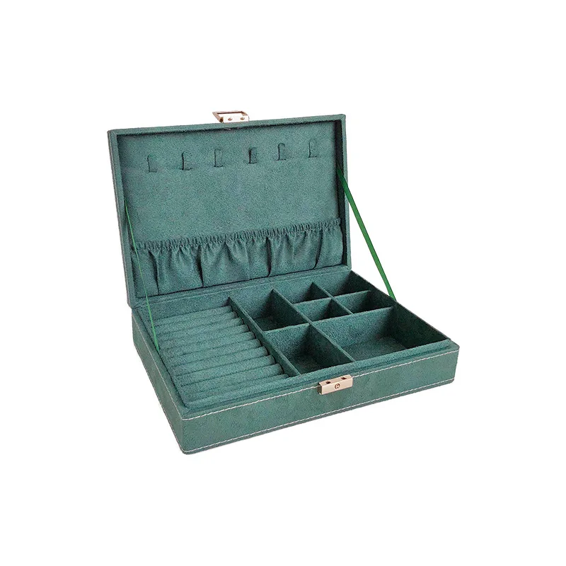 Шкатулка для ювелирных изделий органайзер с замком кожаный зеленый упаковки