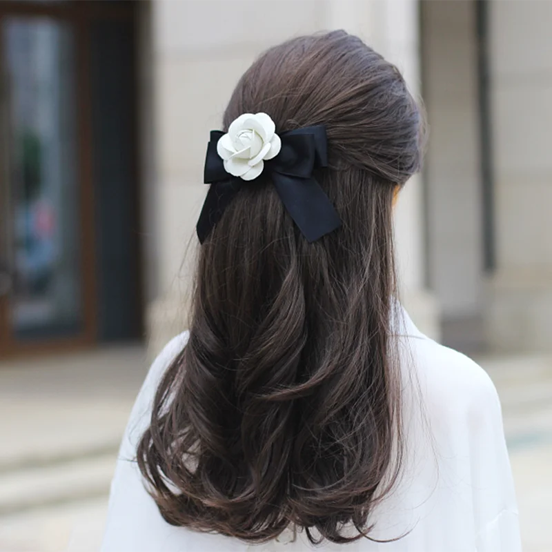

New Ribbon Bow Hairpin for Women Girls Camellia Hairclip Retro Headdress Bow Hairgrips Back Head Party Vintage Hair Accessories