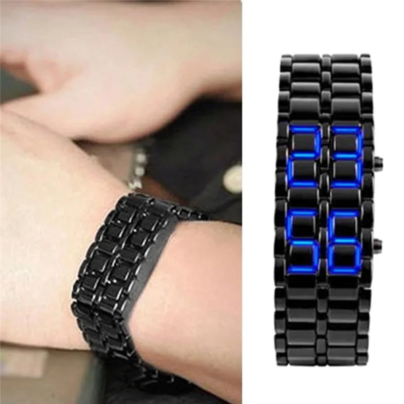 Fashion Led Watches Wristwatch Full steel Fire Digital Men Women Lava Iron Samurai Metal LED Faceless Bracelet Watch | Наручные часы