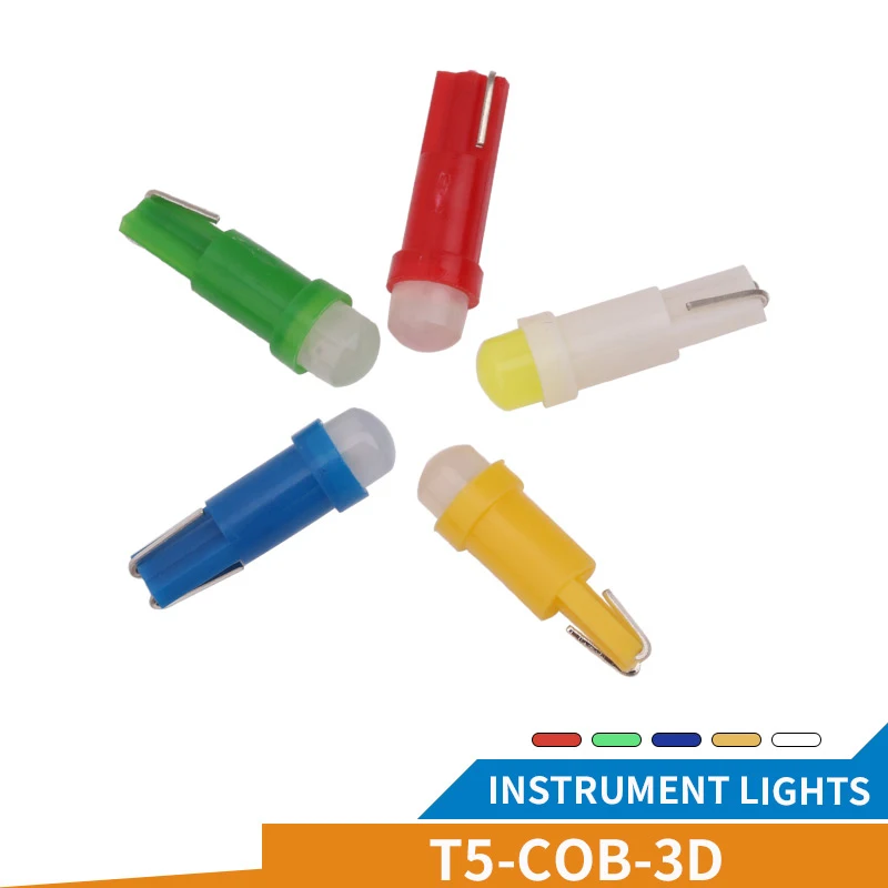 

20PCS T5 COB LED Light 1 SMD Ceramic Dashboard Warning Indicator Light Instrument Auto Side Wedge Light White Red Yellow Blue