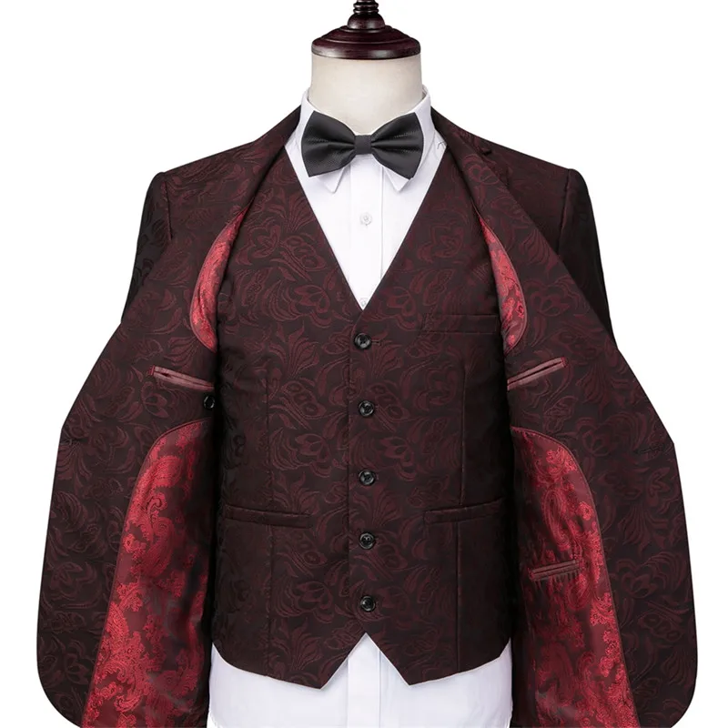 Groom Wedding High End Jacquard Slim Fit Three Piece Suit Blazer Vest Pants Retro Luxury Fashion Jacket Coat Trousers | Мужская одежда