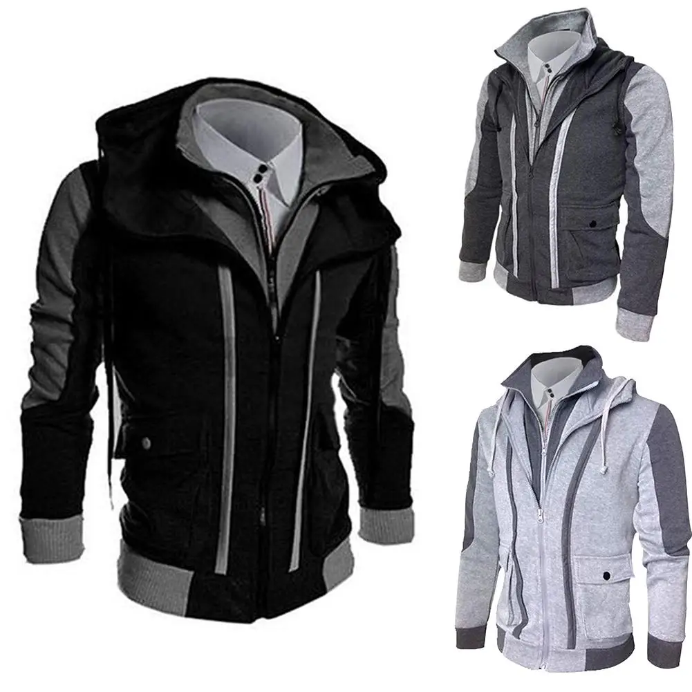 

Casual Men Jackets Coats Winter Thick Warm Zipper Hooded Jackets Fake Two Pieces Sports Sweatshirt Coat Jacket Men's Clothing me