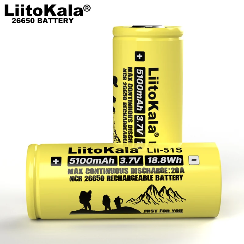 Перезаряжаемая литиевая батарея Liitokala LII-51S 26650 20 А 26650A 3 7 в 5100ма 1-10 шт. Подходит для