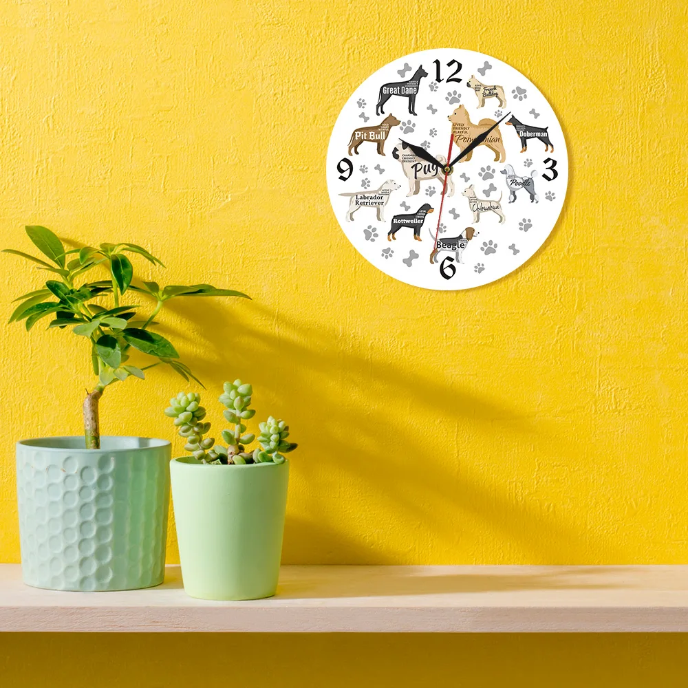 Акриловые настенные часы с принтом разных пород собак лапы и кости для подарок
