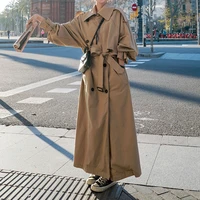 oversized x long korean style loose spring fall womens coat double breasted belted lady cloak windbreaker grey outerwear trench