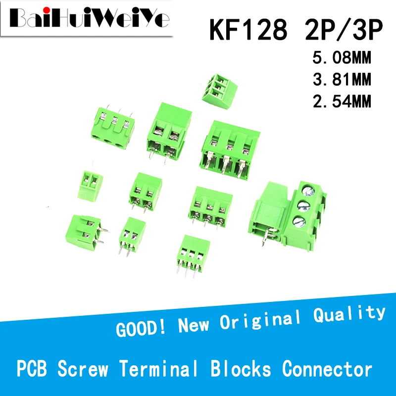 

10PCS/LOT Terminals KF128-5.08 3.81 2.54MM 300V 10A Screw 2/3Pin Straight Pin PCB Screw Terminal Block Connector 22-12AWG