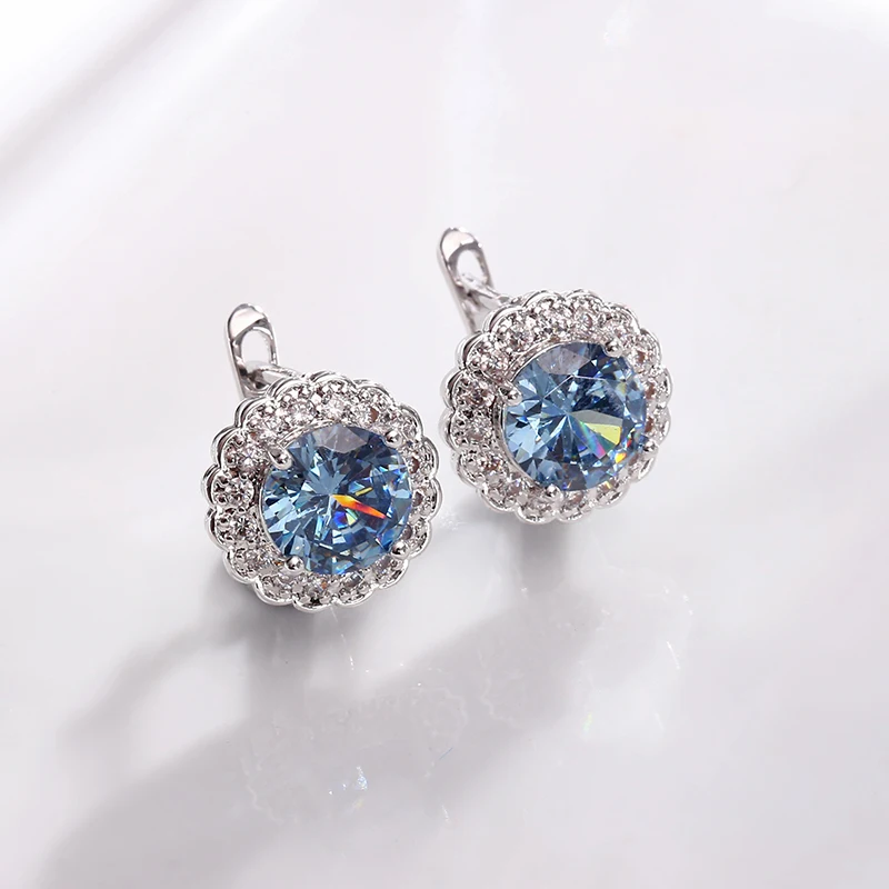 silver blue MAIKALE, модные женские серьги-гвоздики, золотые, серебряные, круглые серьги, инкрустированные кубическим цирконием, высокое качество, роскошные серьги, ювелирное изделие - Окраска металла: silver blue