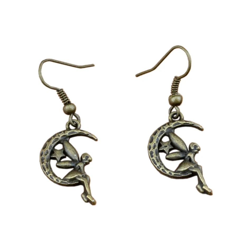 Фея Ангел Шарм с Луной и звездой серьги рыба крючок 24 пар/лот старинная бронзовая