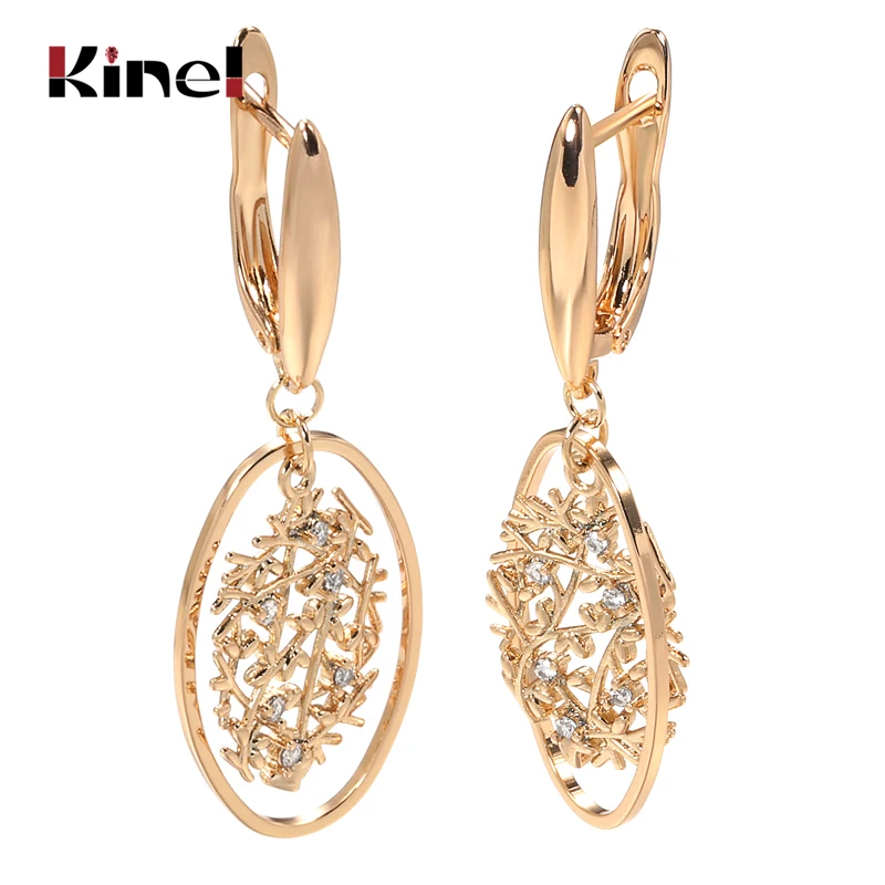 

Kinel New Lucky Tree Long Dangle Earrings Natural Zircon Women Oval Unusual Earrings 585 Rose Gold Unique Luxury Fashion Jewelry