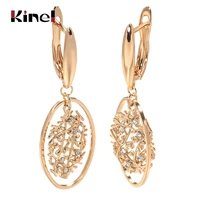 kinel new lucky tree long dangle earrings natural zircon women oval unusual earrings 585 rose gold unique luxury fashion jewelry