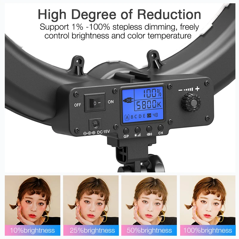 Светодиодный кольцевой светильник с дистанционным управлением и плавным