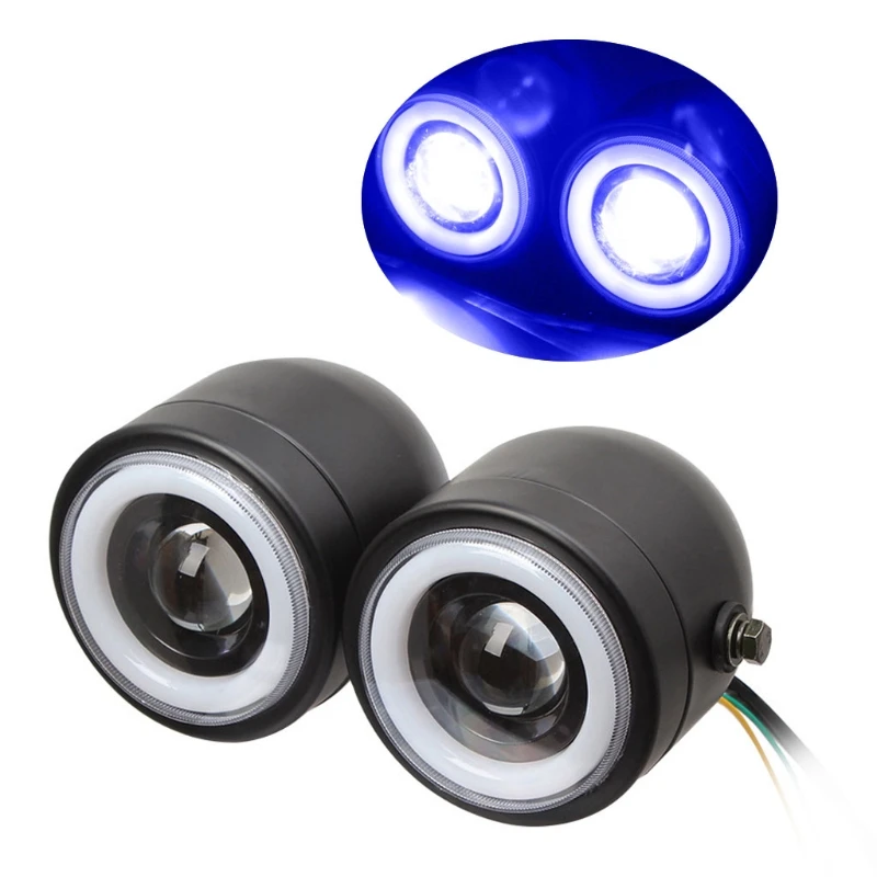 

X7AE Motorcycle Headlight Double LED Headlamp Round Headlight Angel Eyes for CG125