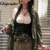 rapcopter y2k patched crop top button frill full sleeve t shirt sweet cute grunge fairycore retro tee women korean cihc tsihrt