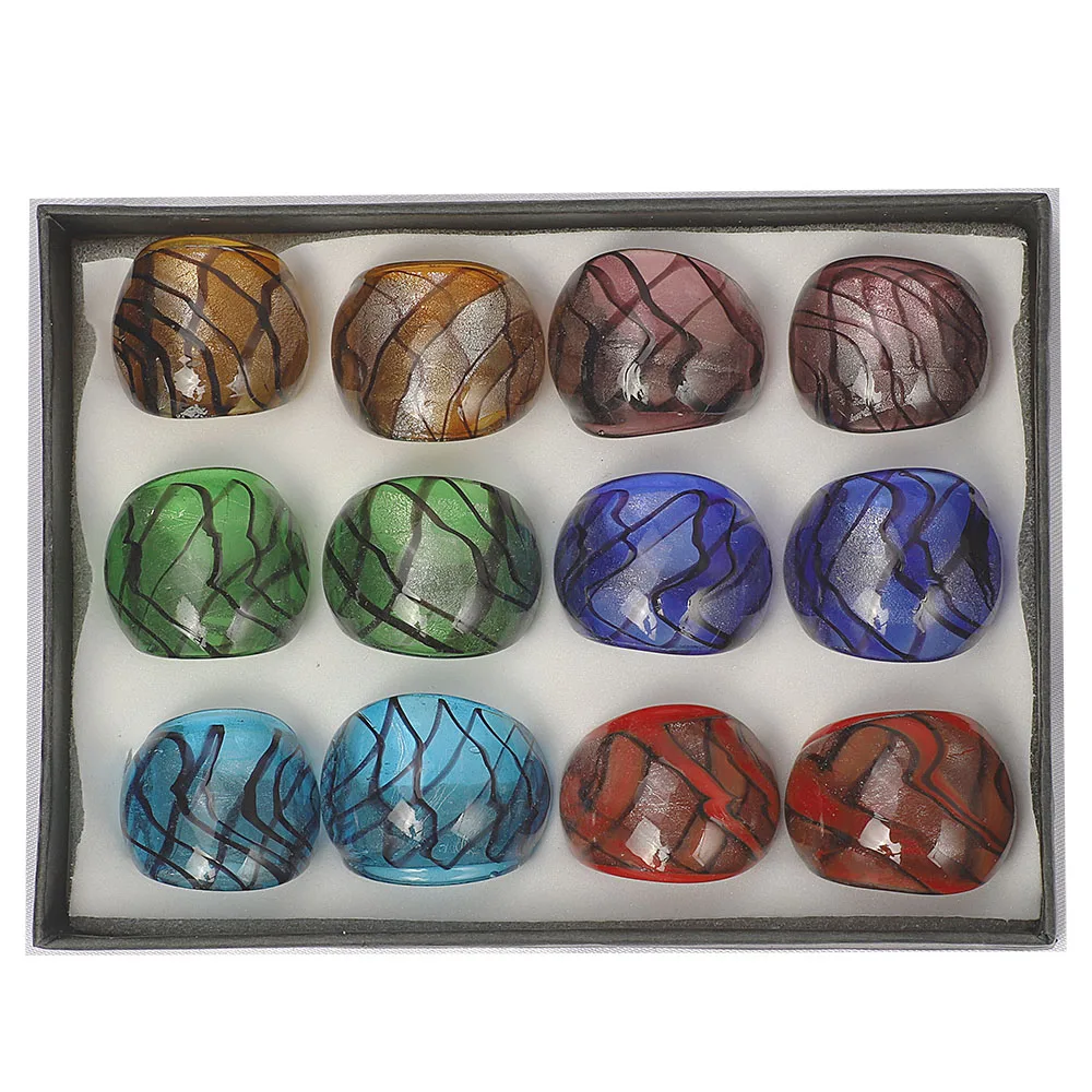 Qianbei neue Großhandel 12pcs Sommer Frauen handgemachte durchscheinende Murano Glas Ring neu – Detail 2