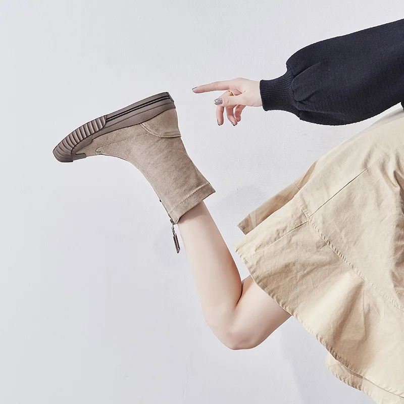 Женские тонкие ботинки Koovan короткие на молнии спереди новинка осенне-зимнего