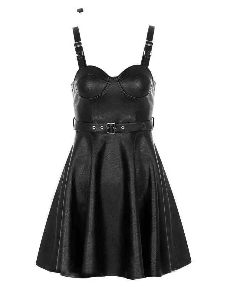 Женское платье из искусственной кожи в стиле панк с ремнем на подтяжках PQ 681LQ