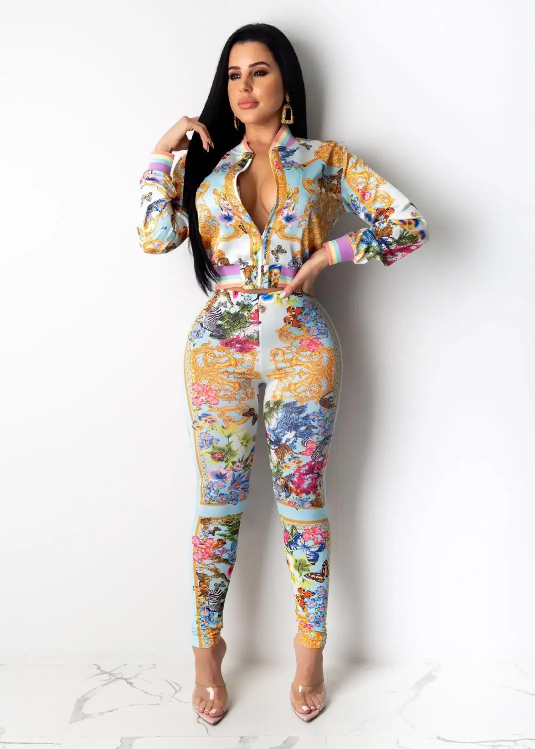 Женский костюм из двух предметов элегантный топ с длинным рукавом и брюки