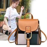 2021 new womens backpack fashion panelled plaid high quality pu waterproof anti theft large capacity light leisure travel bag