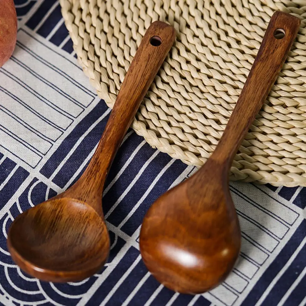 

Kitchen Long Handle Wooden Dessert Rice Soup Spoon Teaspoon Cooking Utensil