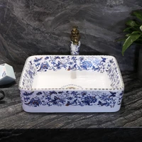 rectangle blue and white flower conventional wash shampoo toilet basin