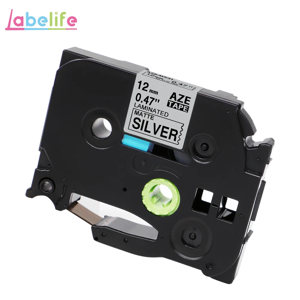 Labelife, 1 шт., 12 мм, матовые бумажные ленты TZe MQP35 TZe M31, белые, ягодно-розовые, совместимые с Brother PTouch, для изготовления этикеток, PT-D210 - Цвет: Black on Matt Silver