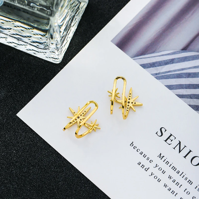 SIPENGJEL модные циркониевые поддельные серьги хрящи золотые каффы без пирсинга