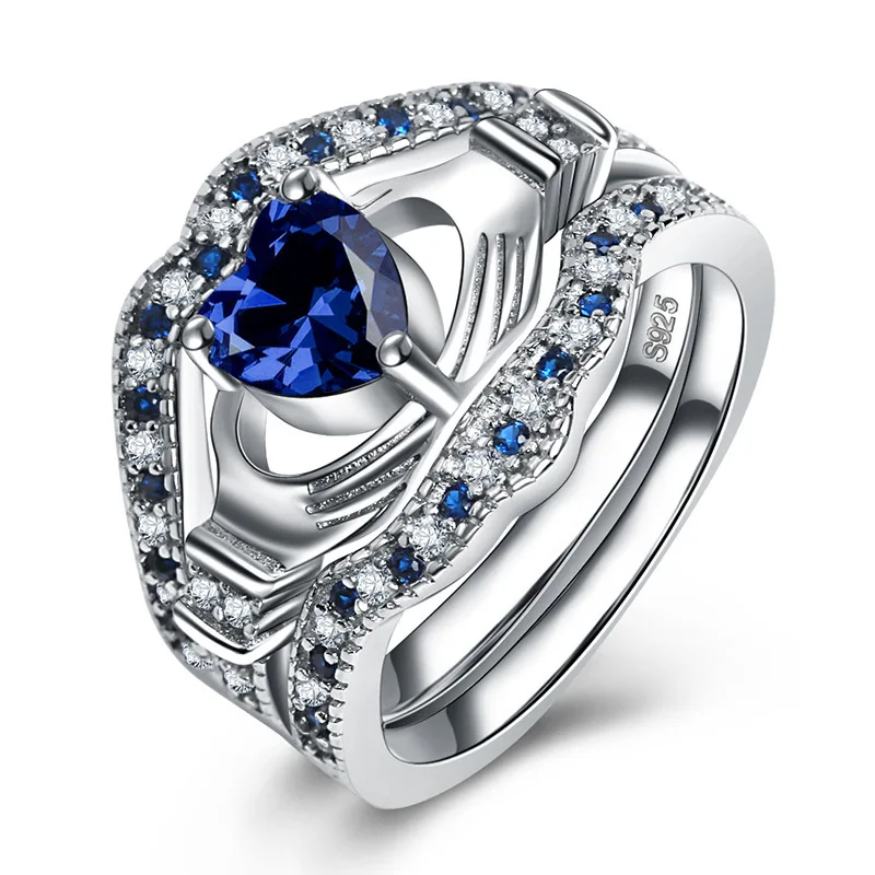 3 colors /pcs set of ringsWomen's Charming Heart Shape Blue Silver Ring Set Jewelry Gift wholesale lots bulk | Украшения и
