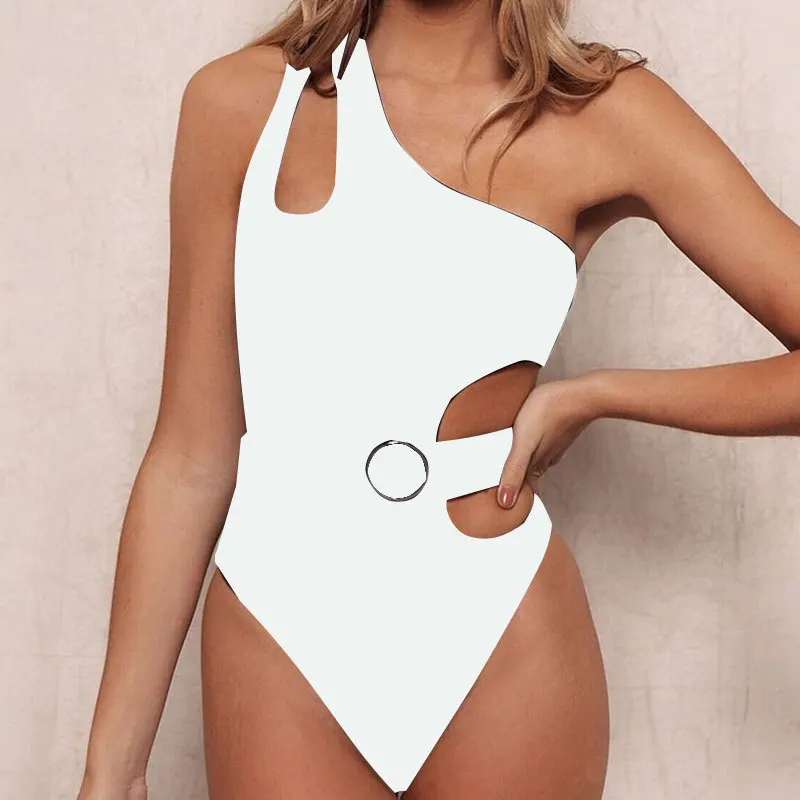 Sexy Black Bikini One Piece Women's Swimming Suit Shoulder Top Swimwear Adjustable Belt Swimsuit 2020 Bandage |