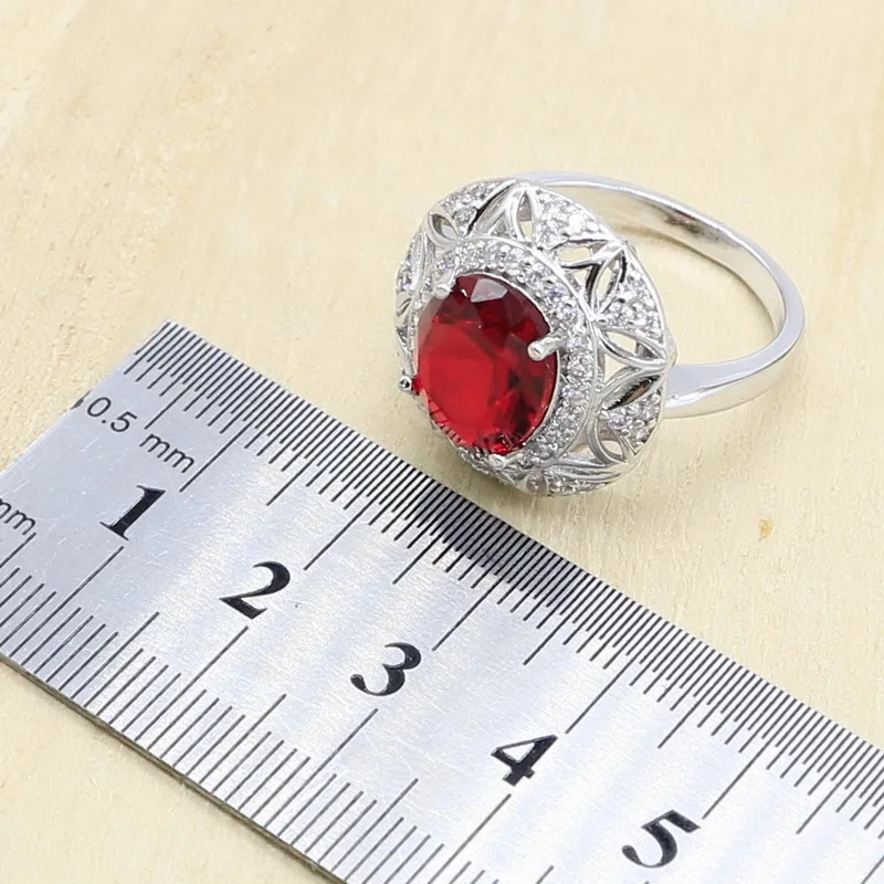 Серебряный цвет искусственный геометрический красный циркон браслет серьги