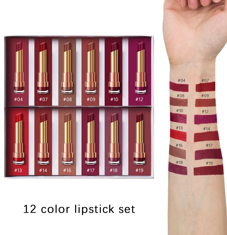 12PCS Cellacity матовая губная помада набор 12 шт./лот водостойкий питательный бархат помада красный телесный оттенок batom Женская мода губы макияж набор - Color: 12PCS
