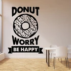 Наклейка на стену в виде пончика с надписью Be Happy, десерт, кондитерские изделия, кафе, сладкий магазин, декор интерьера, дверь, окно, виниловые наклейки, обои Q926