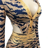 Adogirl Sexy Party Two Piece Set Women Long Sleeve Bodysuit  Leggings Suits Tiger Pattern Tracksuit Fashion Club Outfits