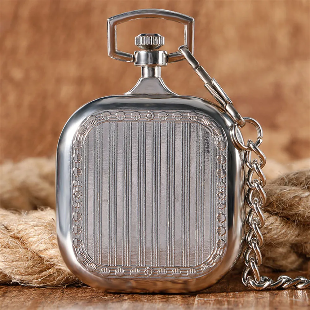 Exquisite Open Face Square Pendant Hand Winding Mechanical Pocket Watch Roman Numerals Display Manual Mechanism Pocket Clock