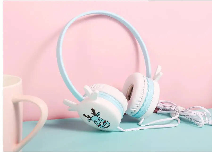 Новые наушники с рисунком оленя сабвуфер гарнитура проводные детские микрофоном
