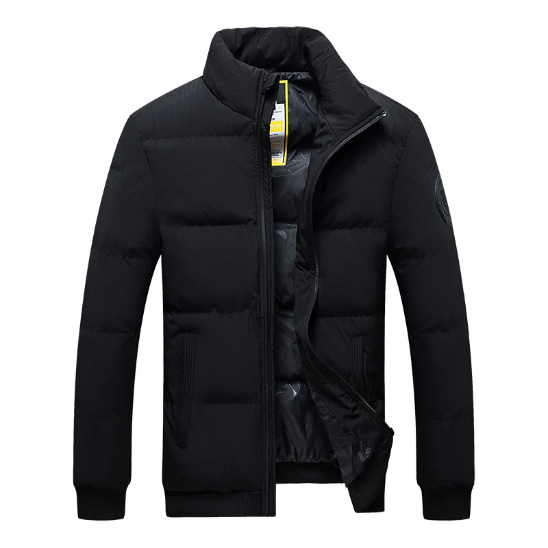 

Brand Men Parka Cotton Padded Winter Jacket Coat Mens Warm Jackets Male Solid Color Stand Collar Zipper Thick Coats Down Parkas