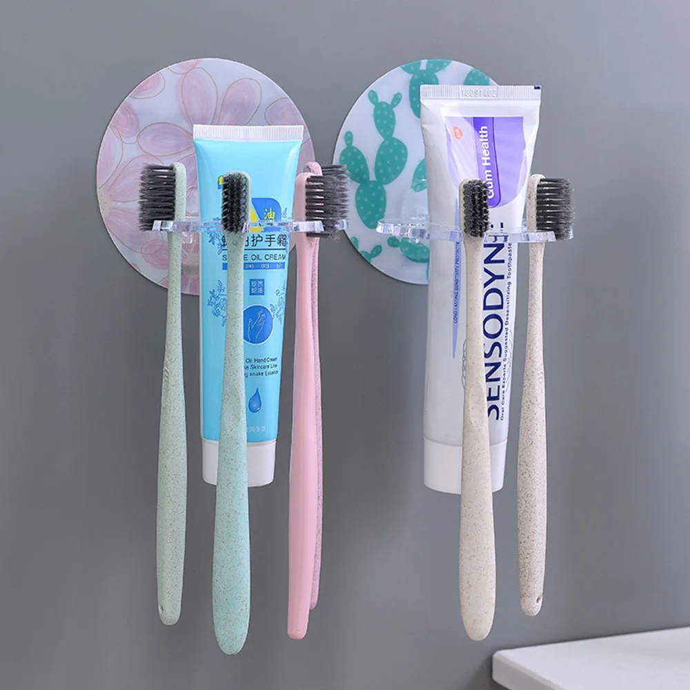

Toothpaste Storage Rack Shaver Tooth Brush Dispenser Punch-free Organizer Bathroom Accessories Plastic Toothbrush Holder