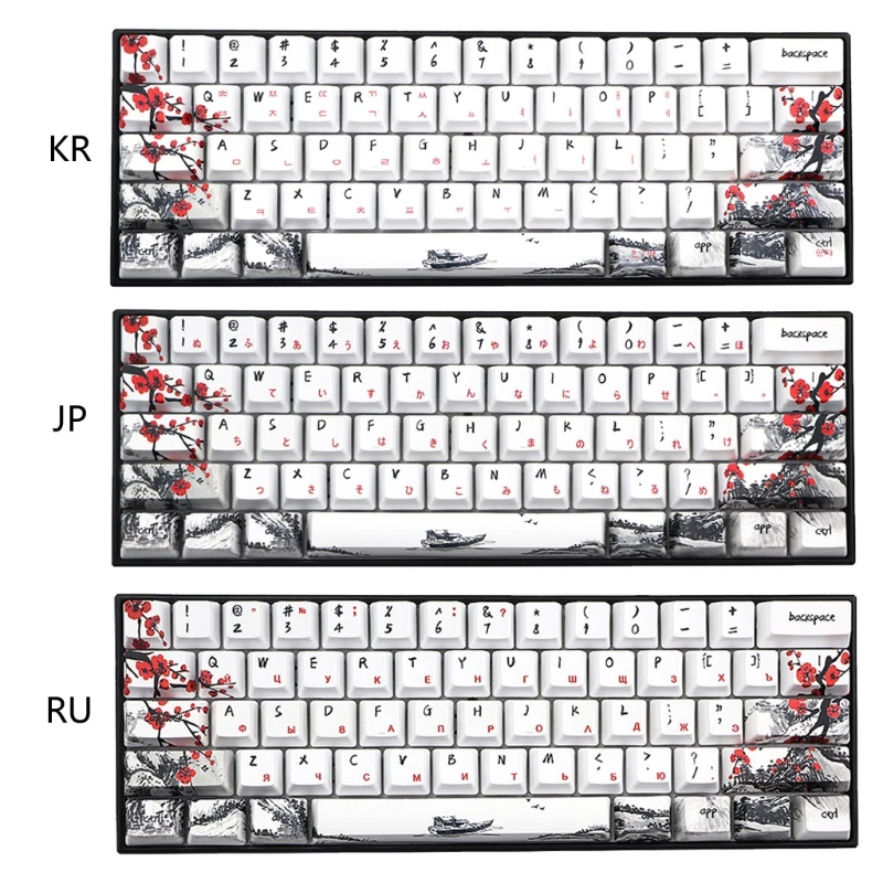 

Five Sides Dye-subbed Keycaps 3 Languages for standard Mechanical Gaming Keyboard DIY Unique Chinese Plum Blossom Theme