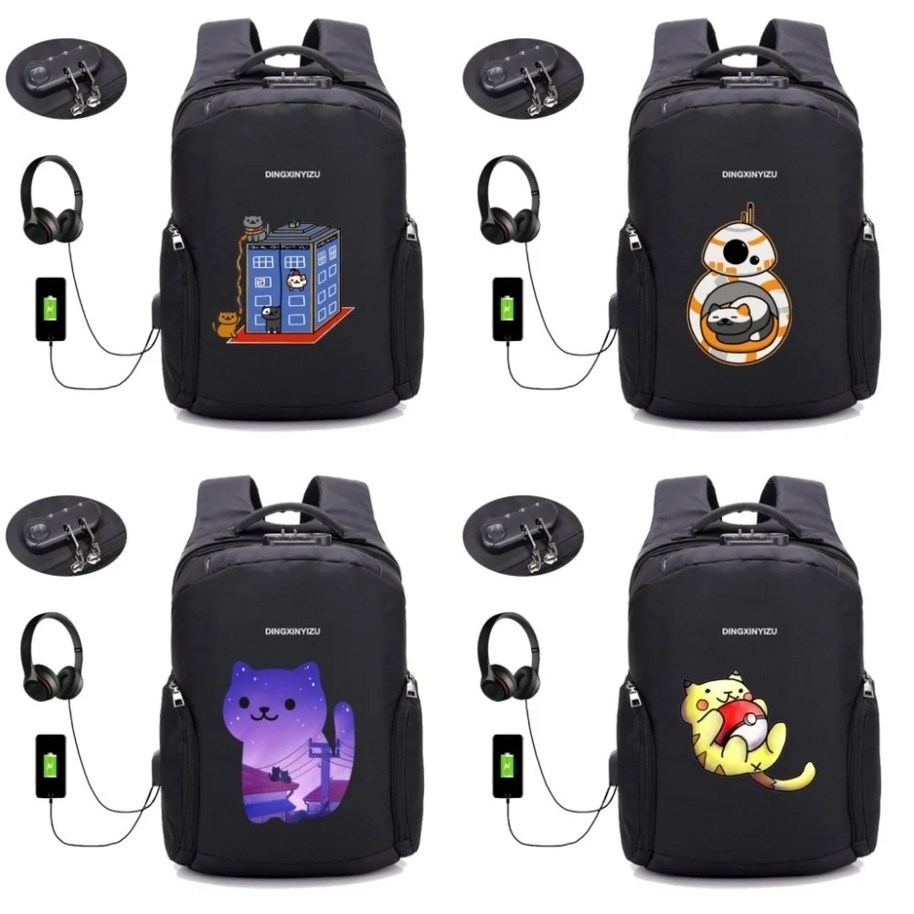 

Рюкзак Антивор с USB-зарядкой для мужчин и женщин, аниме Неко атцумма, дорожный ранец для ноутбука, Студенческая сумка для книг