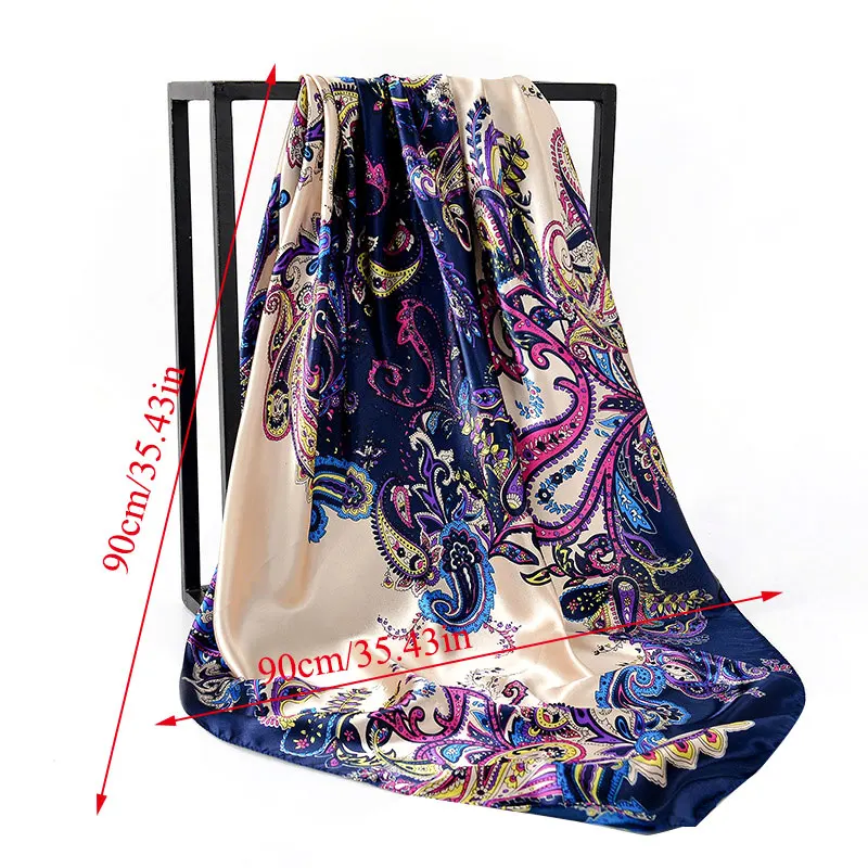 

Women Foulard Elegent Silk Scarf Square Hijab Scarves Vintage Print Muslim Hijab Scarf Fashion Office Ladies Shawl Wrap Bandanna